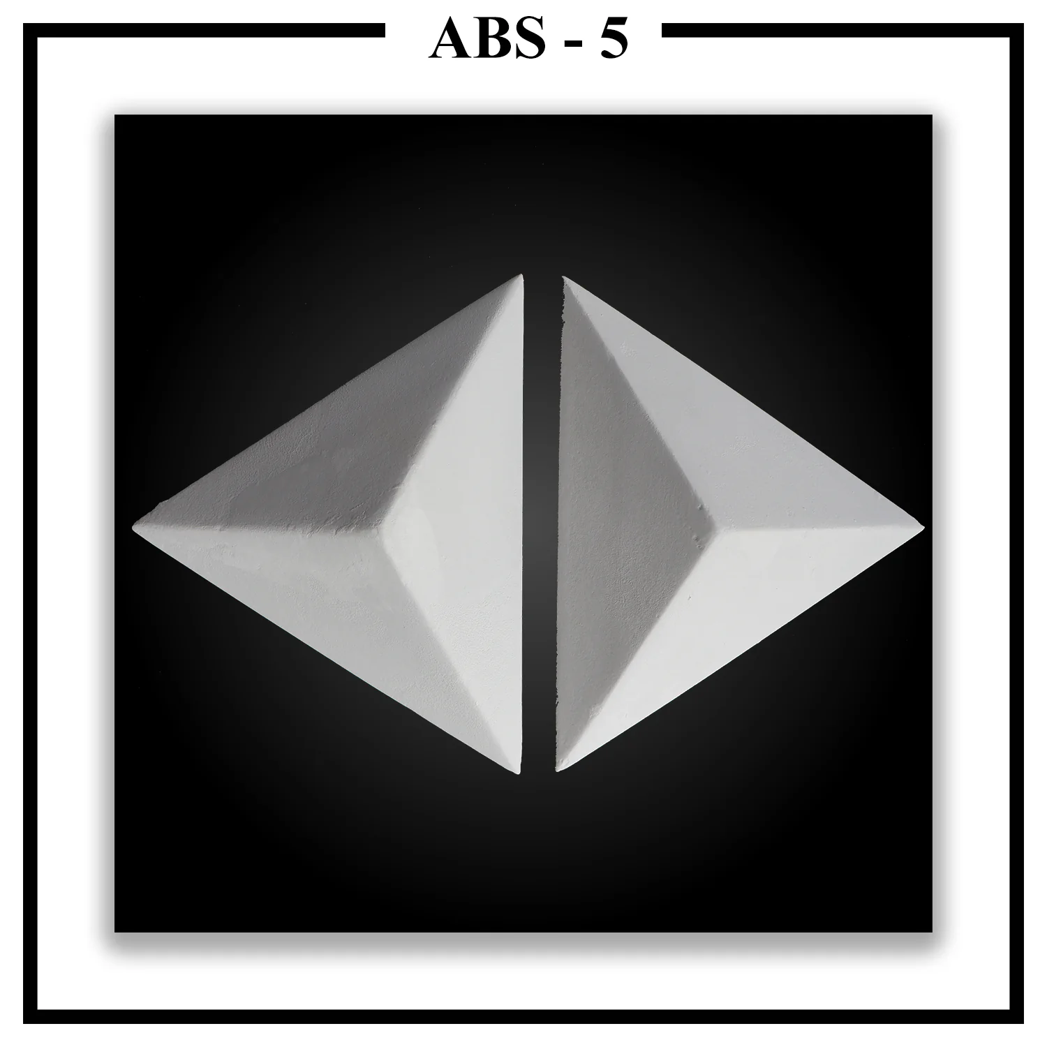 Two Luxture Abstract ABS-5 triangular pyramid 3D wall tiles placed point-to-point against a black background.