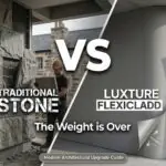Visual comparison of heavy traditional stone cladding vs lightweight Luxture FlexiCladd on a curved surface