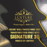 Luxture Signature 3D Wall Panels transforming a luxury interior space with a unique textured design.