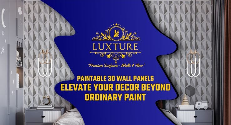 A bedroom scene showcasing textured, geometric Paintable 3D Wall Panels behind the bed.
