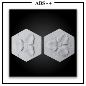 Two Luxture Abstract ABS-4 hexagonal wall panels, each featuring a raised 3D floral design in the center.