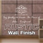 Thumbnail for a blog on fiber-reinforced Rustic wall finish. The text 'Say Goodbye to Cracks' is overlaid on a modern interior with a textured accent wall.