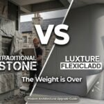Visual comparison of heavy traditional stone cladding vs lightweight Luxture FlexiCladd on a curved surface