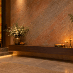 Terracotta and granite texture finishes for a festive entrance